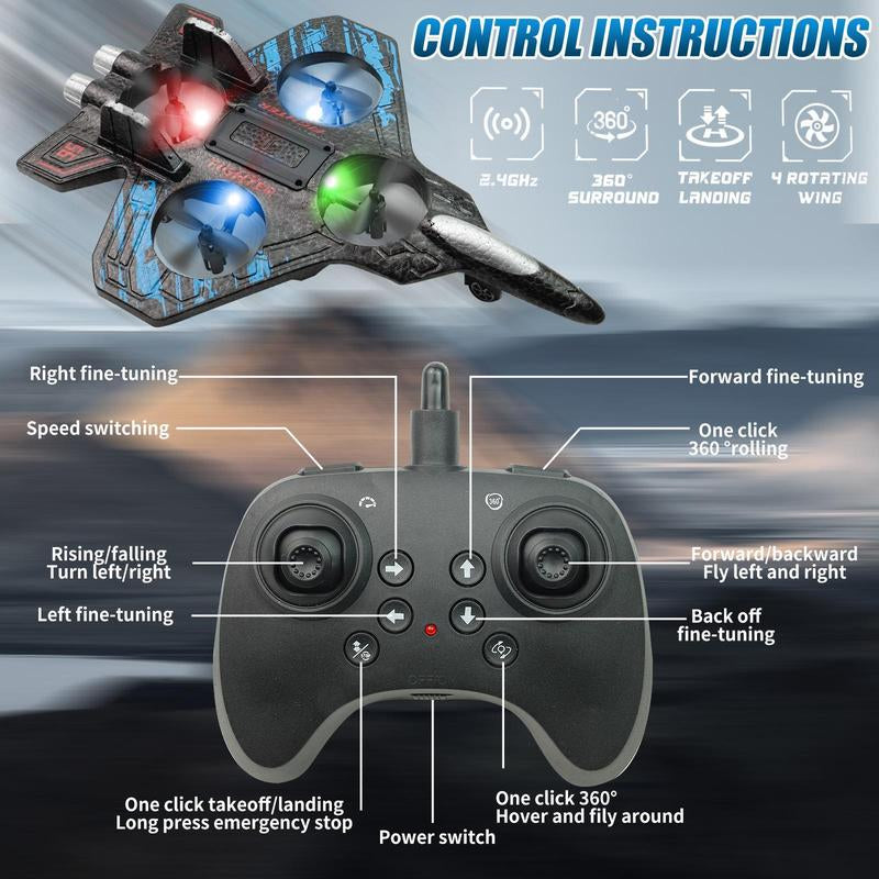 360° Flip Stunt RC Jet – Remote Control Airplane with LED Lights, Exciting Aerial Toy for Kids
