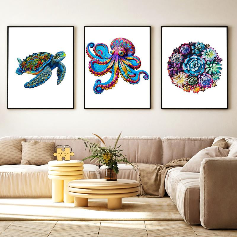 【Black Friday】Wooden Puzzles - Sea Turtle/Flowers/Octopus Unique Jigsaw Toy Kit Gift with Box: 200 PCS HDF Wooden Puzzle with Vivid Art and Imaginative Design Christmas Birthday Party Gift for Adults & Kids