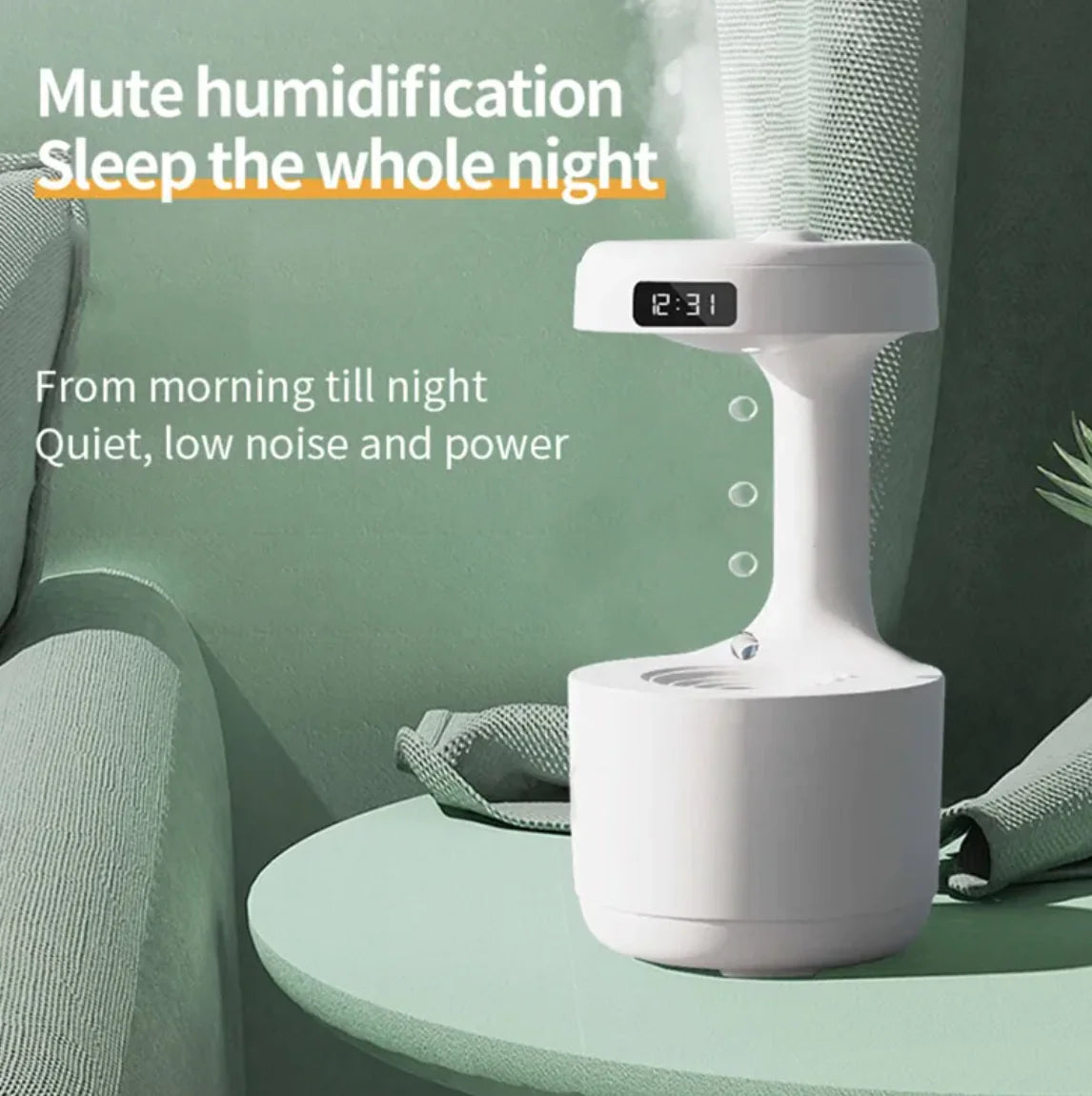 Bedroom Anti-Gravity Humidifier With Clock Water Drop Backflow Aroma Diffuser Large Capacity Office Bedroom Mute Heavy Fog Household Sprayer DUCA