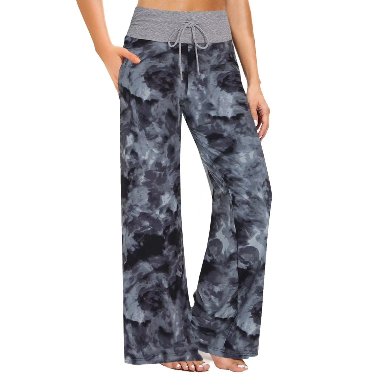 Women's Pajama Printed Wide-leg Pants High Waist DUCA