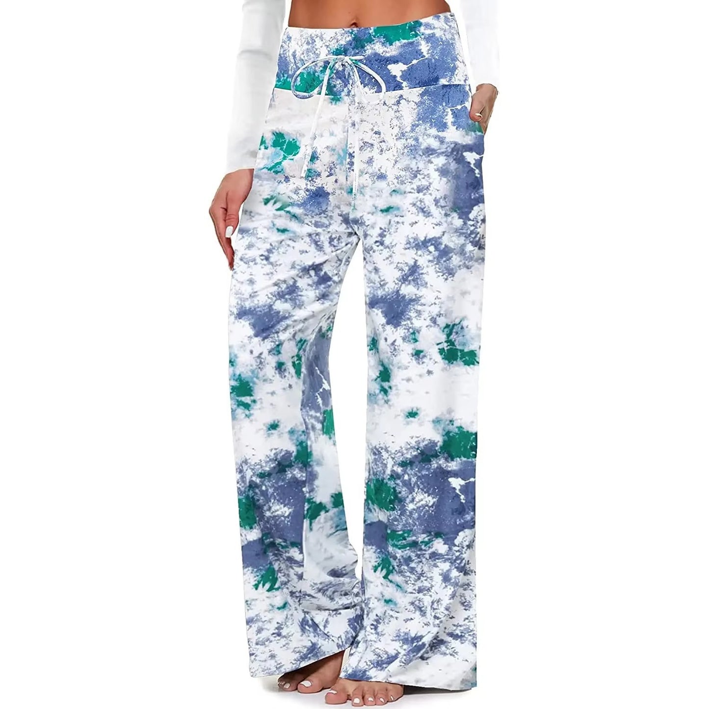 Women's Pajama Printed Wide-leg Pants High Waist DUCA