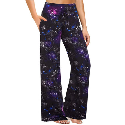 Women's Pajama Printed Wide-leg Pants High Waist DUCA