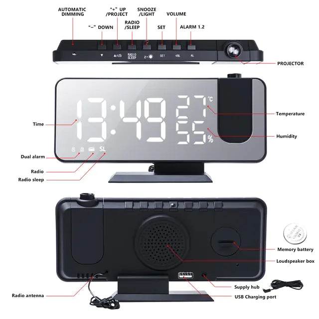 Sleek And Modern Projection Alarm Clock DUCA