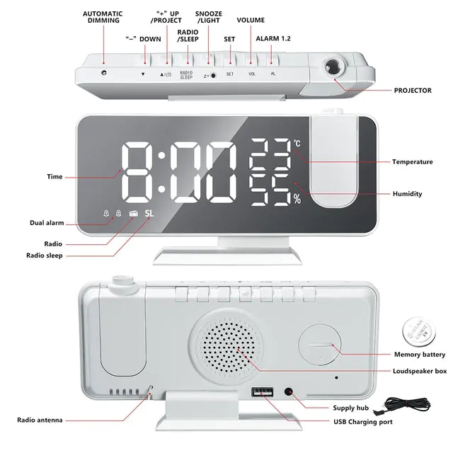 Sleek And Modern Projection Alarm Clock DUCA