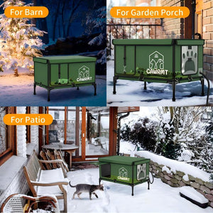 CAWRMT New Upgraded Winter Outdoor Heated Cat House, Detachable, High Leg Design, Insulated Outdoor Cat House Weatherproof with Pet Heating Pad, Suitable for Outdoor Feral Cats and Kittens Shelter