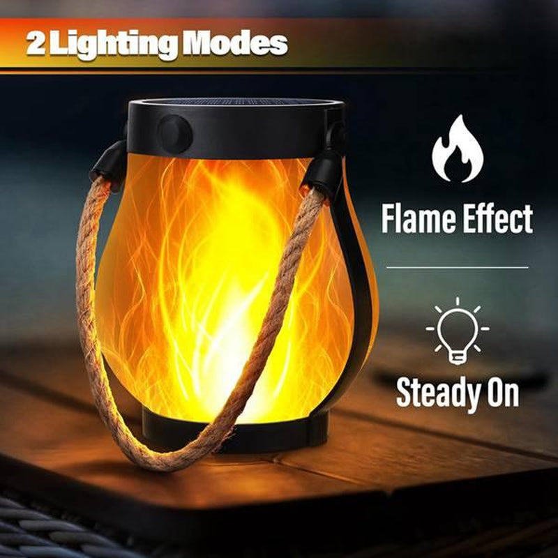 2 Pack Solar Lantern Flickering Flame Garden Lights with Dual USB and Solar Power Outdoor Waterproof Hanging Lamp