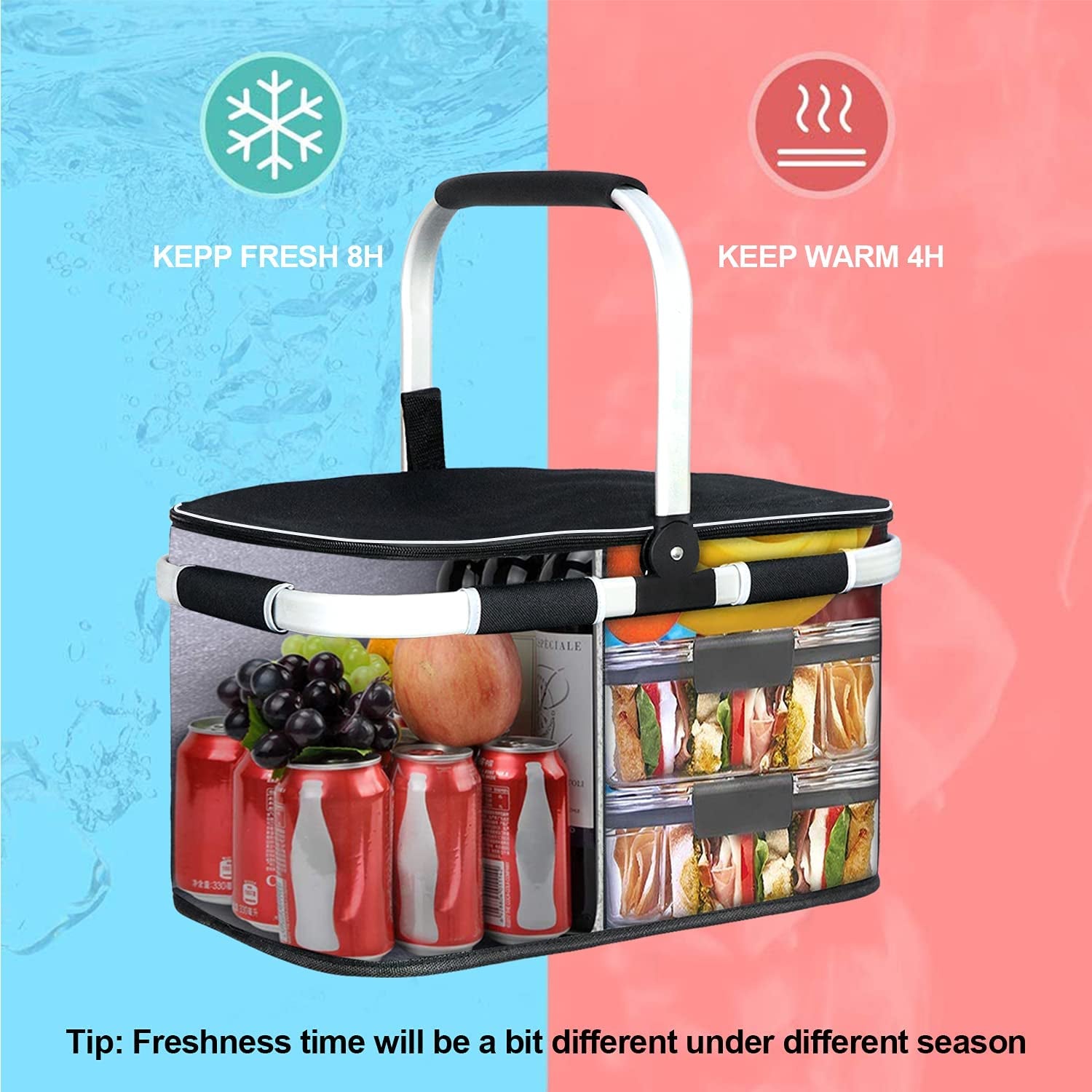 35L Large Picnic Basket 5 Layers of Internal Pockets Leak-Proof and Insulated Folding, Internal Support Does Not House Warming Gifts New Home, Wedding Gifts for Couple(Black)