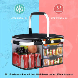 35L Large Picnic Basket 5 Layers of Internal Pockets Leak-Proof and Insulated Folding, Internal Support Does Not House Warming Gifts New Home, Wedding Gifts for Couple(Black)