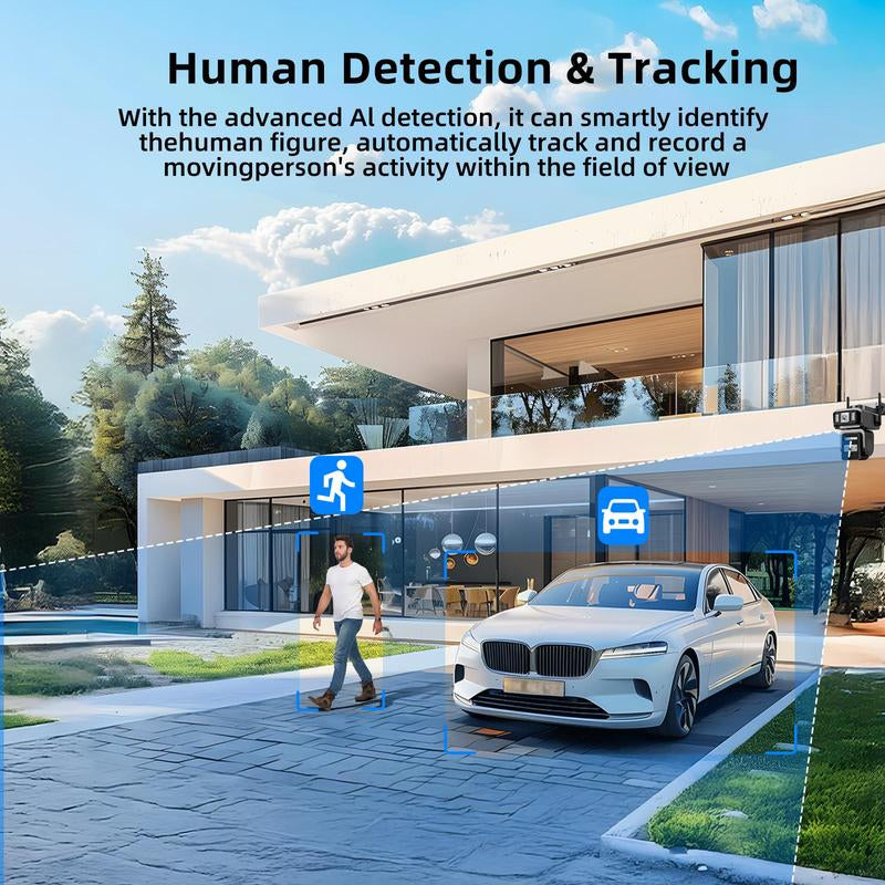 Seckun Solar Cctv Wifi Security Camera with Spotlight,1080P HD Clear Picture,Plr Motiondetection, Color Night Vision, Waterproof Black Security Wireless Camera Dual Lenses, No Dead Ends.Automatic Tracking Wireless Deals for You Two-Way Audio Aj19-Wifi