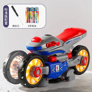 Children'S Electric Transformable Motorcycle Stunt Rotation Universal Drive Light Music Children'S Toy Car Model Boy Gift
