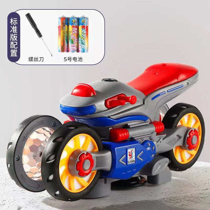 Children'S Electric Transformable Motorcycle Stunt Rotation Universal Drive Light Music Children'S Toy Car Model Boy Gift
