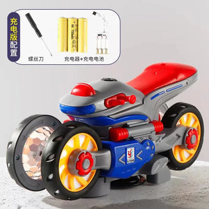 Children'S Electric Transformable Motorcycle Stunt Rotation Universal Drive Light Music Children'S Toy Car Model Boy Gift