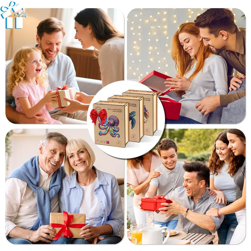 【Black Friday】Wooden Puzzles - Sea Turtle/Flowers/Octopus Unique Jigsaw Toy Kit Gift with Box: 200 PCS HDF Wooden Puzzle with Vivid Art and Imaginative Design Christmas Birthday Party Gift for Adults & Kids