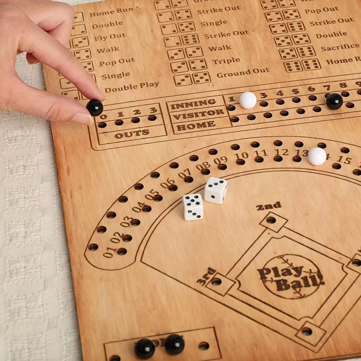 Baseball Dice Board Game Wooden Dice and Marble Board Game Interactive Double Battle Table Game Fun Sports Toy