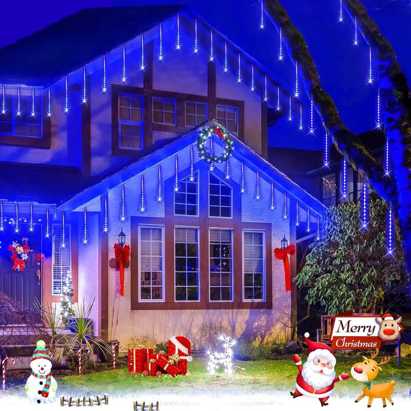 JMEXSUSS Solar Christmas Lights Outdoor Waterproof, Solar Meteor Shower Rain Lights, 8 Tube 144 Leds Solar Icicle Tree Lights for Yard Patio Xmas
