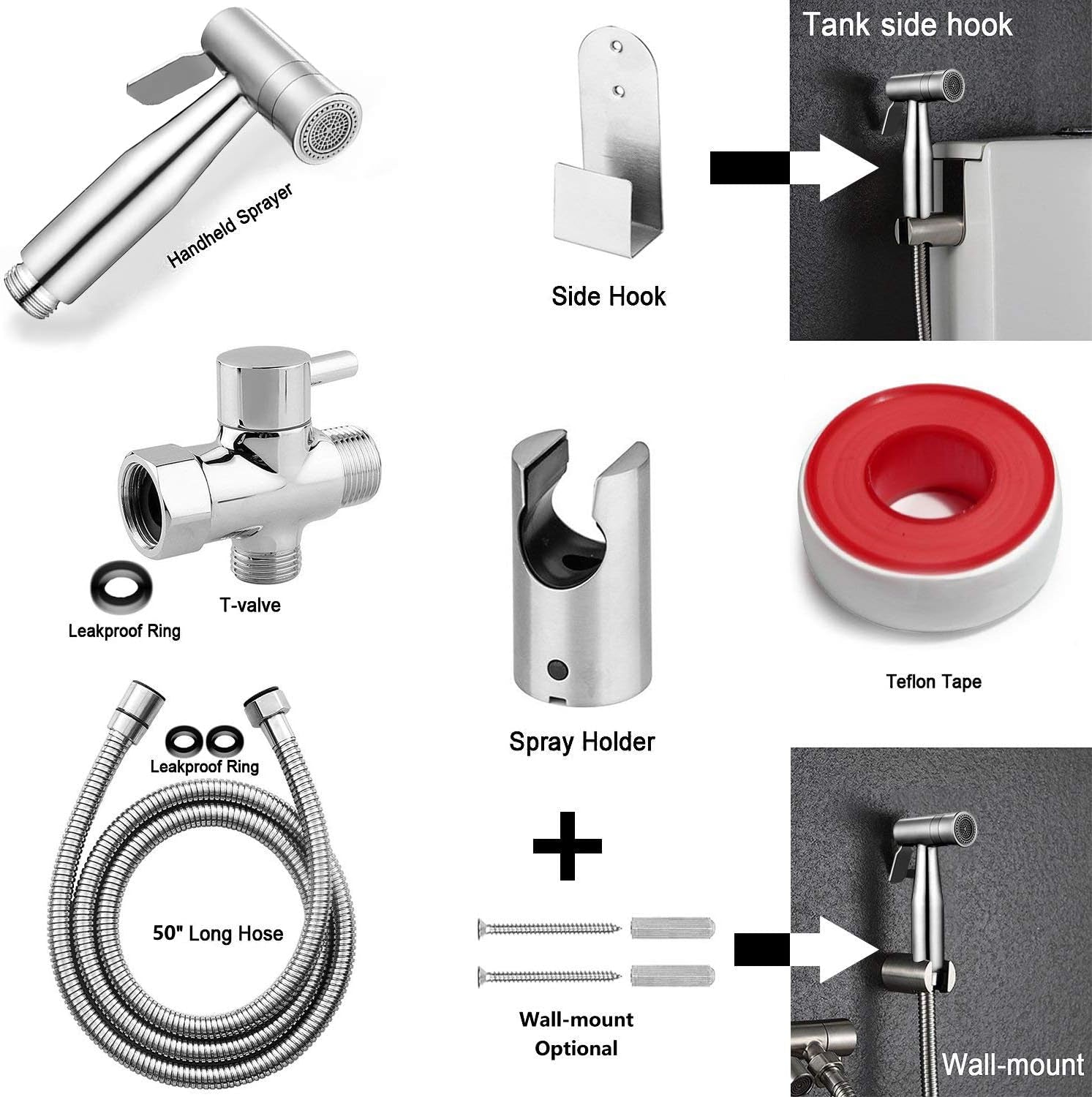 Handheld Bidet Sprayer for Toilet,  Dual Mode Spray Head (Jet/Soft) Baby Cloth Diaper Sprayer Bidet for Toilet Stainless Steel Bathroom Hand Held Muslim Shattaf Kit Brass T-Adaptor 47 Inch Hose