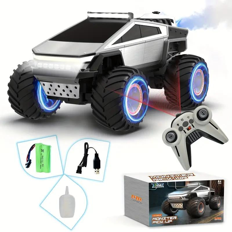 Cybertruck RC Toy Car 1:12 Scale – 4WD Monster Truck Style with LED Lights & Music, All-Terrain Off-Road Pickup with 2.4Ghz Remote Control Truck , Ideal Christmas Gift for Kids 6 and up Boys and Girls Cyber Metal Shell Off-Road RC Truc