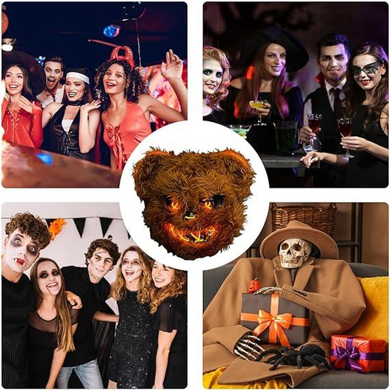 Glowing Animal Face Cover Costume Horror Bear Masque Adjustable Dress up Bunny for Cosplay Masquerade Party with Bright Red Lights