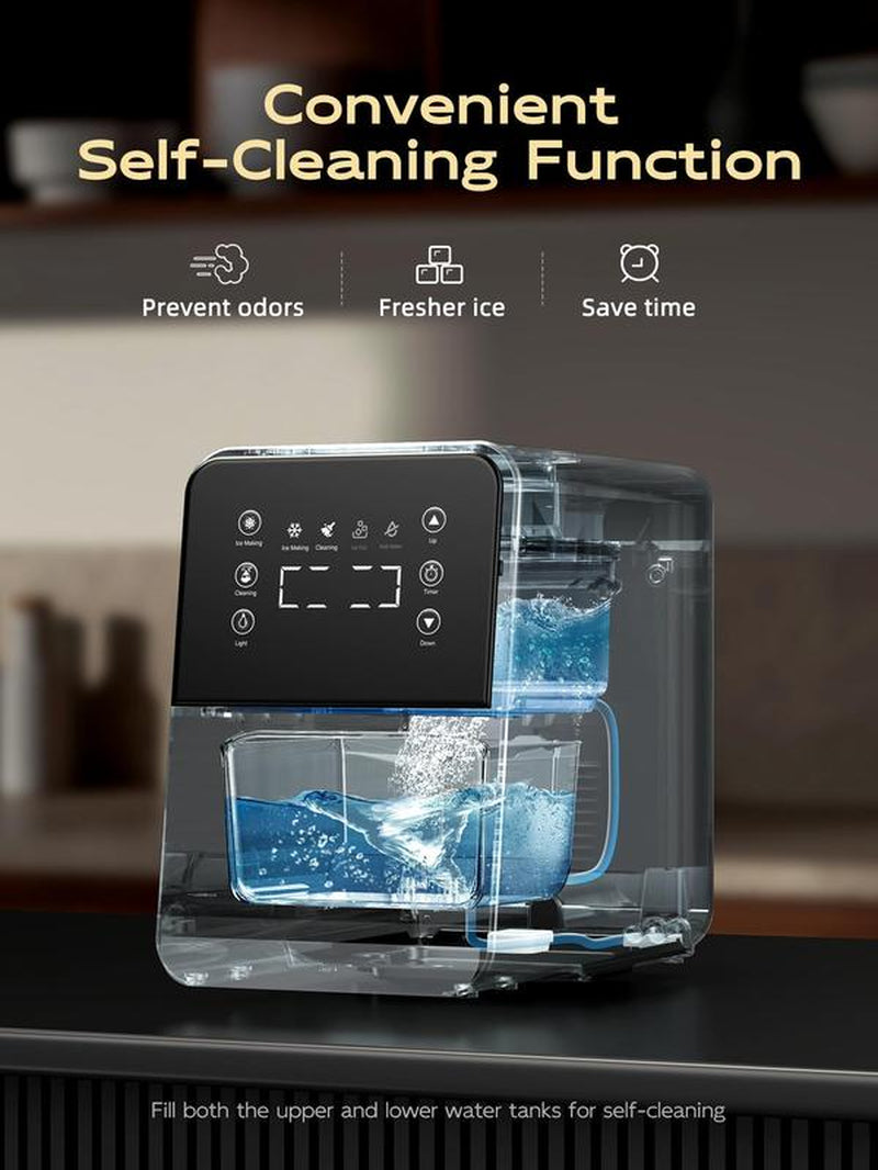 Ecozy Nugget Ice Maker Countertop, Intuitive Ergonomic Ecoscreen with One-Touch Timer, 33Lbs/24H,Pull-Out Ice Basket with 3Lbs Storage, Self-Cleaning