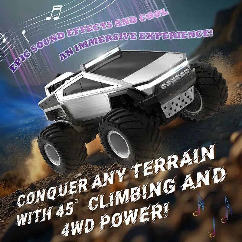Cybertruck RC Toy Car 1:12 Scale – 4WD Monster Truck Style with LED Lights & Music, All-Terrain Off-Road Pickup with 2.4Ghz Remote Control Truck , Ideal Christmas Gift for Kids 6 and up Boys and Girls Cyber Metal Shell Off-Road RC Truc