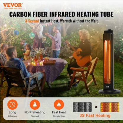 VEVOR Infrared Heater, 1500W Oscillation Electric Space Heater, Patio Heater W 2 Speeds  Timer, Outdoor Outdoor For Bedroom,Studio,Porch,Dining Room,Studio, Stand,31.5 In L, Black DUCA