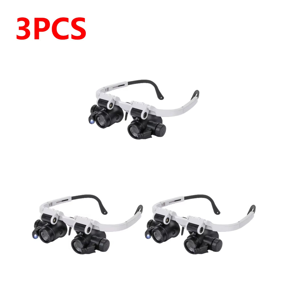 1-5PCS Magnifying Glass 8X/15X/23X Lens with 2 LED Light for Jewelers Watchmaker Repair Precision Work Magnifying Eyewear