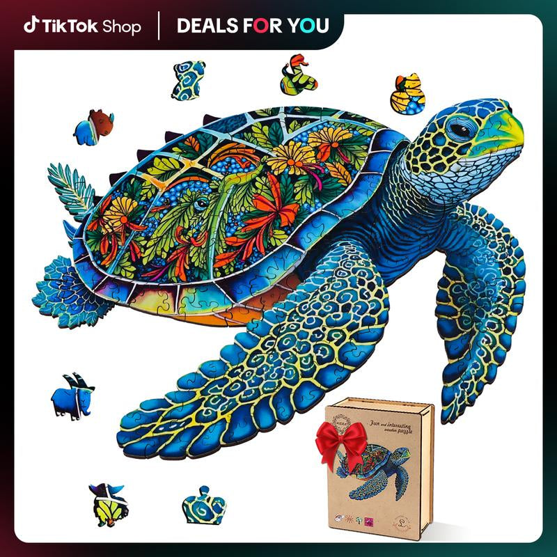 【Black Friday】Wooden Puzzles - Sea Turtle/Flowers/Octopus Unique Jigsaw Toy Kit Gift with Box: 200 PCS HDF Wooden Puzzle with Vivid Art and Imaginative Design Christmas Birthday Party Gift for Adults & Kids