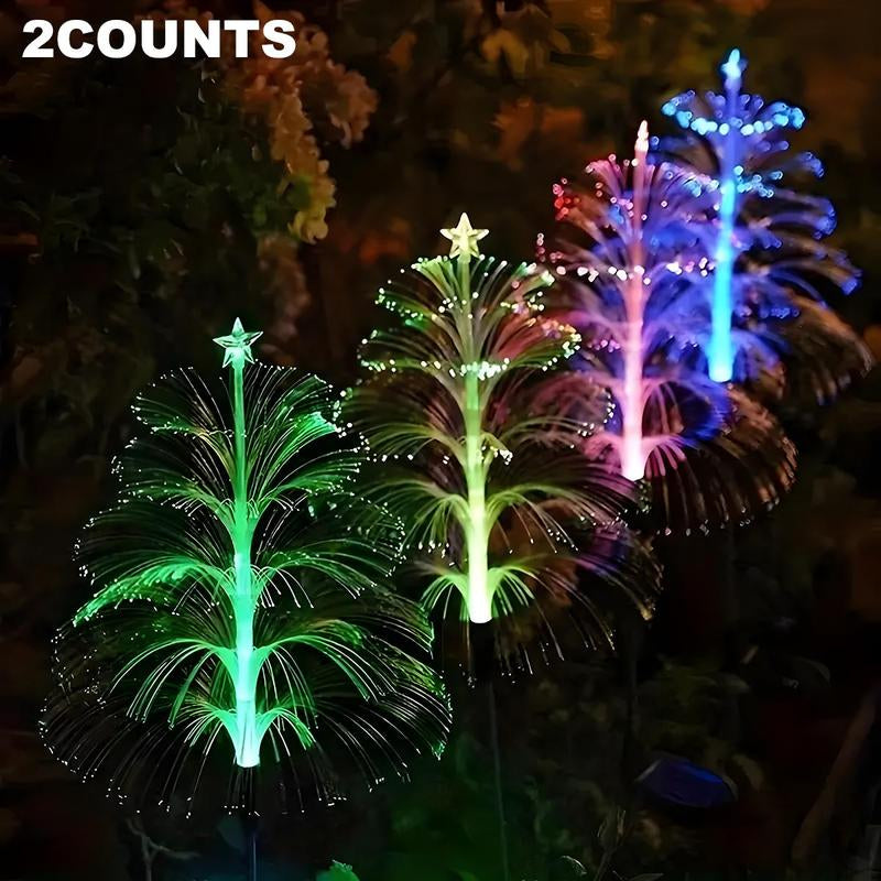 Solar Jellyfish Lights Christmas Tree with Stars Color Changing LED Outdoor Waterproof Decorations for Yard Garden Pathway Holiday Decoration