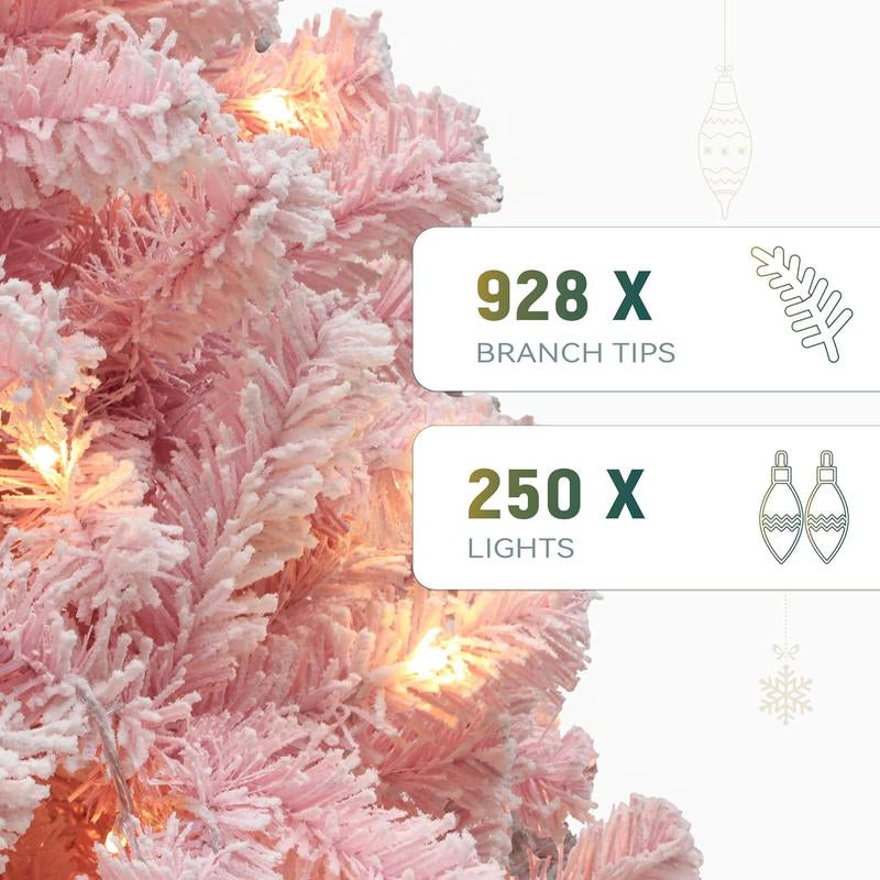 YITAHOME 6/7.5FT Pink Prelit Artificial Christmas Tree with Warm-White Lights, 8 Lighting Modes, with PVC Branch Tips