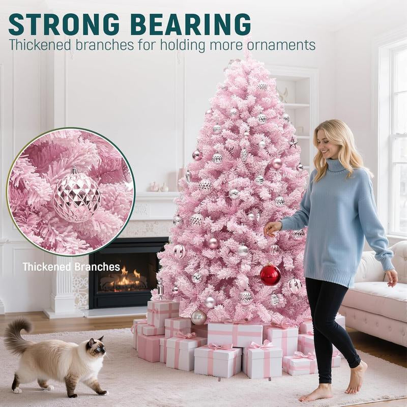 YITAHOME 6/7.5FT Pink Prelit Artificial Christmas Tree with Warm-White Lights, 8 Lighting Modes, with PVC Branch Tips