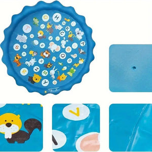 Inflatable Swimming Pool, Portable Swimming Pool with Water Sprinklers, Alphabet & Number Learning Mat, Summer Yard Lawn Play, Outdoor Play Area