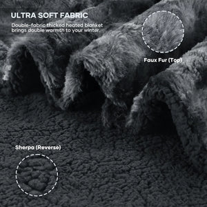 Electric Throw Blanket 50" X 60", Soft Faux Fur Heated Blanket with Large LED Display, 6 Heating Levels, 4 Hours Timer, Tie-Dye Black