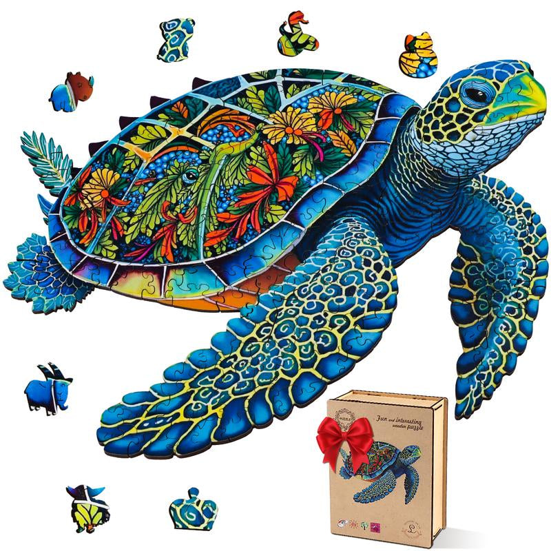【Black Friday】Wooden Puzzles - Sea Turtle/Flowers/Octopus Unique Jigsaw Toy Kit Gift with Box: 200 PCS HDF Wooden Puzzle with Vivid Art and Imaginative Design Christmas Birthday Party Gift for Adults & Kids
