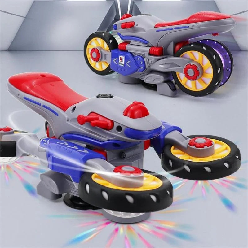 Children'S Electric Transformable Motorcycle Stunt Rotation Universal Drive Light Music Children'S Toy Car Model Boy Gift