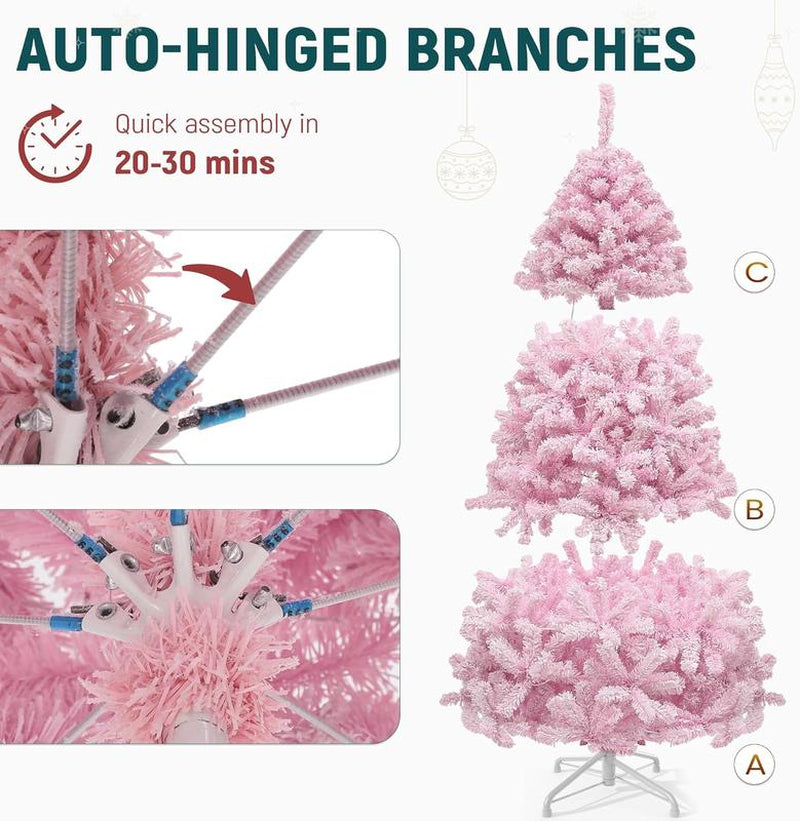 YITAHOME 6/7.5FT Pink Prelit Artificial Christmas Tree with Warm-White Lights, 8 Lighting Modes, with PVC Branch Tips