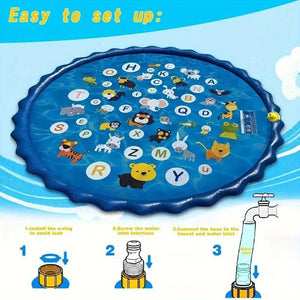 Inflatable Swimming Pool, Portable Swimming Pool with Water Sprinklers, Alphabet & Number Learning Mat, Summer Yard Lawn Play, Outdoor Play Area