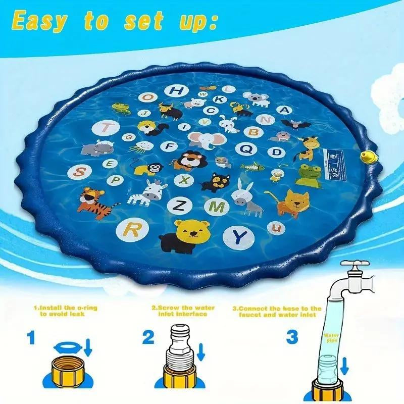 Inflatable Swimming Pool, Portable Swimming Pool with Water Sprinklers, Alphabet & Number Learning Mat, Summer Yard Lawn Play, Outdoor Play Area
