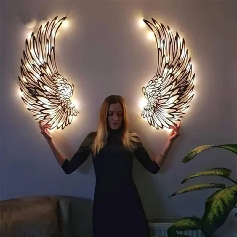 1 Pair Angel Wings Metal Wall Art with Led Lights Angel Wing Wall Art Sculpture Angel Feather Wings Photography Art Sculpture