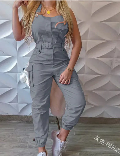 Women's Fashion Work Clothes Jumpsuit Belt Sleeveless DUCA