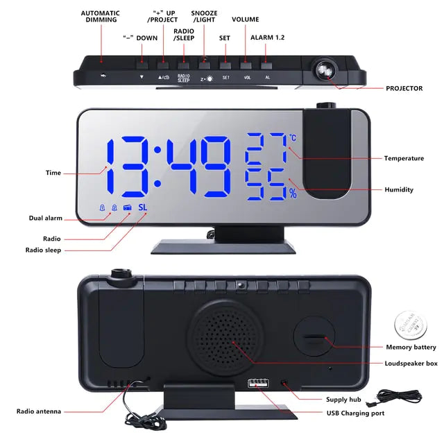 Sleek And Modern Projection Alarm Clock DUCA